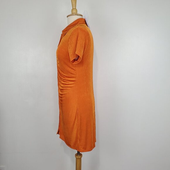 Wild Fable Orange Button Up Short Sleeve Stretchy Drape Detail Dress NEW Size L - Picture 4 of 13